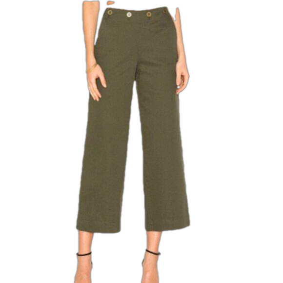 Theory Wide Leg Chinos Pants Namid TS Washed Size 8 Olive Green 100% Cotton EUC - Picture 1 of 8